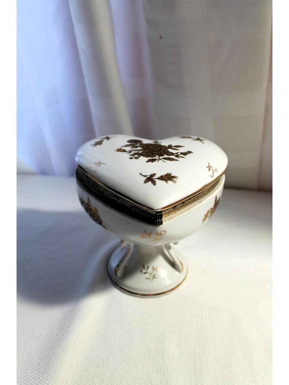 Mid Century Large Pedestal Porcelain Floral Trinket Box